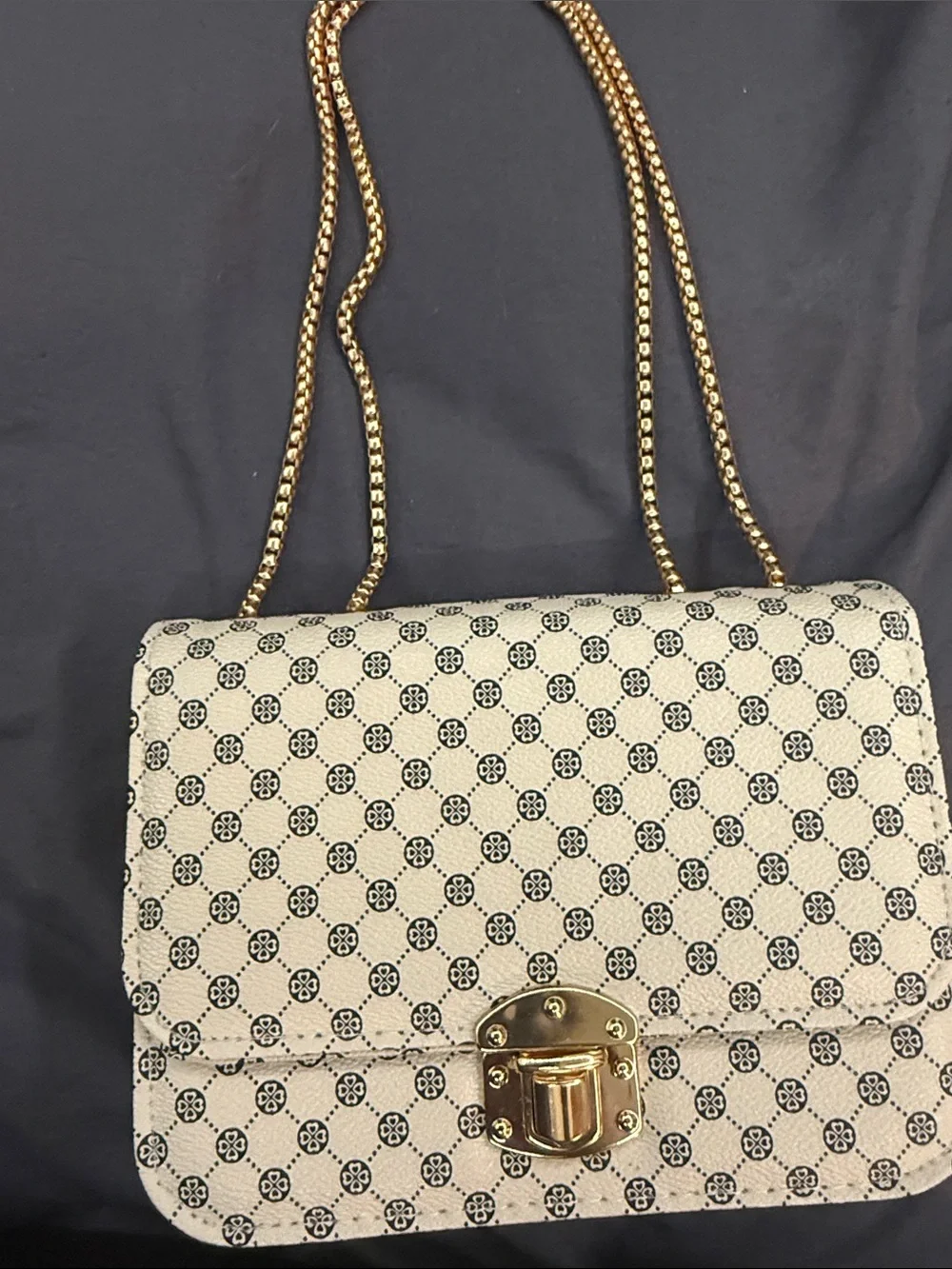 Chain Strap Cream Patterned Shoulder Bag